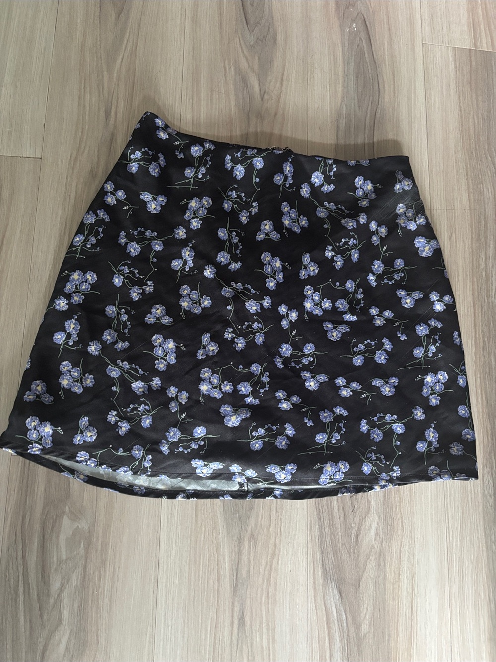 Black Mini Skirt with Purple Floral Print